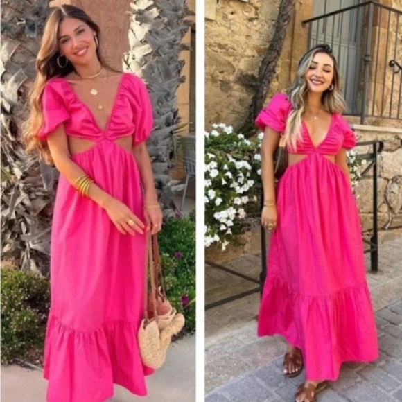 Zara Dresses & Skirts - Zara cut out Barbie pink dress with braided straps poplin maxidress 2023